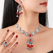 Alloy Rhinestone Pendant Necklaces & Earrings Sets for Women, Platinum, Flower, 450mm(WGE8301-16)