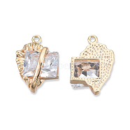 Brass Pave Clear Cubic Zirconia Pendants, Cadmium Free & Nickel Free & Lead Free, Heart with Rectangle, Real 18K Gold Plated, 18.5x13x5.5mm, Hole: 1.4mm(KK-N232-474LG)
