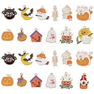 24Pcs 12 Style Halloween Theme Alloy Enamel Pendants, Light Gold, Bat & Haunted House &umpkin Jack-O'-Lantern with Ghost & Jar, Mixed Color, 20~32.5x10~29x1~3mm, Hole: 1.4~2mm, 2pcs/style(ENAM-SC0003-30)