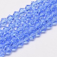 Transparent Glass Beads Strands, Faceted, Bicone, Cornflower Blue, 3.5~3.8x3mm, Hole: 0.8mm, about 113~115pcs/strand, 14.17~14.37 inch(36~36.5cm)(EGLA-A039-T3mm-D07)