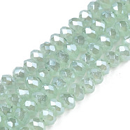 1 Strand Electroplate Imitation Jade Glass Beads Strands, Full Rainbow Plated, Faceted, Rondelle, Dark Sea Green, 3x2mm, Hole: 1mm, about 160~165pcs/strand, 15.35 inch~15.75 inch(39~40cm)(X-EGLA-J025-F07)