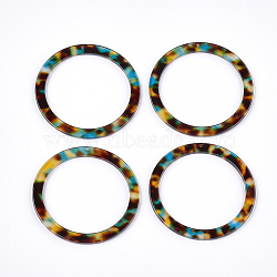 Cellulose Acetate(Resin) Big Pendants, Leopard Print, Ring, Colorful, 60x2.5mm, Hole: 1.4mm(KY-T011-10C-02)
