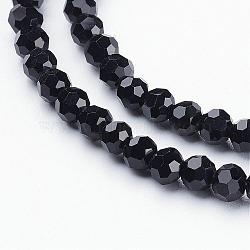 Transparent Glass Bead Strands, Faceted, Flat Round, Black, 4~5x3~4mm, Hole: 0.5mm, about 95pcs/strand, 13.70 inch(34.8cm)(GF4mmC27)