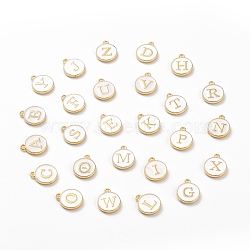 Initial Letter A~Z Alphabet Enamel Charms, Flat Round Disc Double Sided Charms, White, 14x12x2mm, Hole: 1.5mm, 26pcs/set(ENAM-X0018-07)