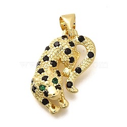 Rack Plating Brass Micro Pave Cubic Zirconia Pendants, Long-Lasting Plated, Lead Free & Cadmium Free, Leopard Charms, Real 18K Gold Plated, 21x12x7.5mm, Hole: 5x3mm(KK-L226-052G-01)