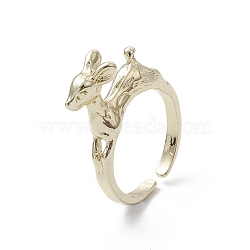 Rack Plating Brass Open Cuff Rings, Deer, Real 18K Gold Plated, Inner Diameter: 17.2mm(RJEW-K257-37G)