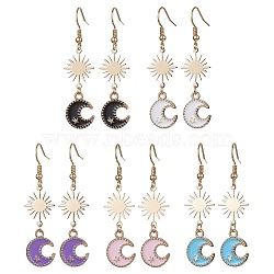 Alloy Enamel Moon & Brass Star Dangle Earrings, with 304 Stainless Steel Earring Pins, Mixed Color, 50x13.5mm(EJEW-JE05403)