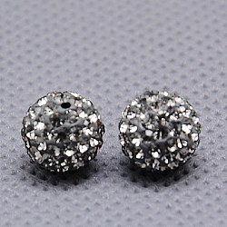 Round Polymer Clay Czech Glass Rhinestone Beads, Pave Disco Ball Beads, 215_Black Diamond, PP11(1.7~1.8mm), 10mm, Hole: 1mm(RB-D289-10mm-215)