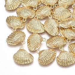Brass Charms, Shell, Real 18K Gold Plated, 13.5x14.5x5mm, Hole: 1.4mm(X-KK-S348-292)
