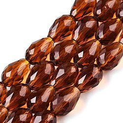 Transparent Glass Beads Strands, Faceted, Teardrop, Sienna, 15x10mm, Hole: 1.6mm, about 46~48pcs/strand, 27.95 inch(71cm)(X-EGLA-N013-T10mm-D20)