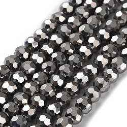 Faceted(32 Facets) Electroplate Glass Bead Strands, Round, Silver Plated, 6x5mm, Hole: 1mm, about 100pcs/strand, 21 inch(X-EGLA-R042-6mm-06)