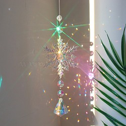 Snowflake K9 Glass Big Pendant Decorations, Hanging Sun Catchers, Crystal Prism Rainbow Maker for Christmas Tree, Ceiling Chandelier, Window, Garden, Diamond, 400mm(PW-WG59589-01)