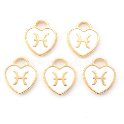 Light Gold Plated Alloy Enamel Pendants, Constellations, White Heart, Pisces, 14x12x1.8mm, Hole: 4mm(ENAM-R136-30-02)