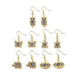 Alloy Animal with Resin Evil Eye Beaded Dangle Earring, Golden Brass Jewelry for Women, Mixed Patterns, 31~41mm, Pin: 0.5mm(EJEW-JE05115)