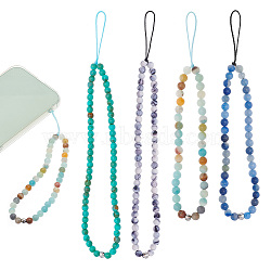 4Pcs 4 Style Round Acrylic Beads & Natural Gemstone Phone Hand Strap Chains, Mobile Accessories Decoration, Mixed Color, 12~16x0.2cm, 1pc/style(FIND-AR0003-89)