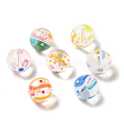 Transparent Glass Beads, Hand Drawn Beads, with Enamel, Round, Mixed Color, 12mm, Hole: 1mm(GLAA-B008-01)