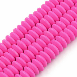 Handmade Polymer Clay Beads Strands, Flat Round, Camellia, 8.5~9x3.5mm, Hole: 1.6mm, about 112pcs/strand, 15.75 inch~16.14 inch(40~41cm)(CLAY-N008-064-A17)