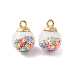 Glass Round Pendants, with Plastic Finding and Foam Glitter, Mixed Color, 21x16mm, Hole: 2.5mm(GLAA-P063-01G-07)