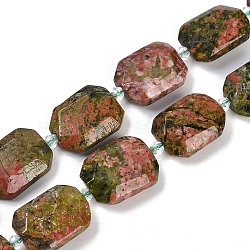 Natural Unakite Beads Strands, Faceted, Rectangle, with Seed Beads, 21~22x15~17x7~8mm, Hole: 1mm, about 16~20pcs/strand, 15.35~15.75''(39~40cm)(G-B125-P12-01)