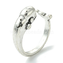 Whale Alloy Open Cuff Rings, Lead Free & Cadmium Free, Antique Silver, 9mm, Inner Diameter: 18mm(RJEW-K275-11AS)