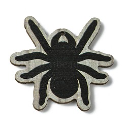 Halloween Single Face Printed Wood Pendants, Spider Shape Charms, Black, 47x49.5x2.5mm, Hole: 2mm(WOOD-H103-05)