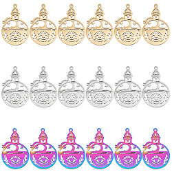 18Pcs 3 Colors 304 Stainless Steel Pendant, Hollow Charms, Bottle with Eye, Mixed Color, 30x19.5x1.5mm, Hole: 1.4mm, 6pcs/color(STAS-DC0012-34)