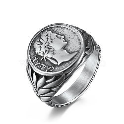 Caesar Pattern 304 Stainless Steel Finger Rings, Stainless Steel Color, US Size 8(18.1mm)(FS-WG94254-02)