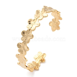 304 Stainless Steel Cuff Bangles for Women, Real 18K Gold Plated, Hollow, Flower, 1/2 inch(1.3cm)(BJEW-K263-05G-06)