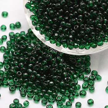 6/0 Glass Seed Beads, Grade A, Round, Transparent Colours, Dark Green, 3.6~4.0mm, Hole: 1.2mm, about 5000pcs/pound