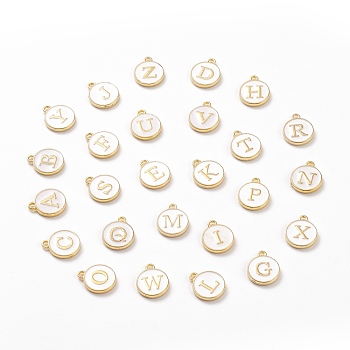 Initial Letter A~Z Alphabet Enamel Charms, Flat Round Disc Double Sided Charms, White, 14x12x2mm, Hole: 1.5mm, 26pcs/set