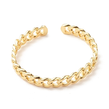 Brass Curb Chain Shape Open Cuff Bangle for Women, Cadmium Free & Lead Free, Real 18K Gold Plated, Inner Diameter: 2 inch(4.95cm)