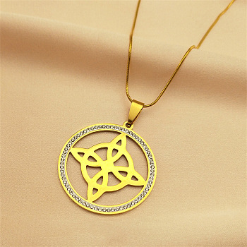 304 Stainless Steel Witch Knot Pendant Necklaces, with Polymer Clay Rhinestones, Real 18K Gold Plated, 17.80 inch(45.2cm)