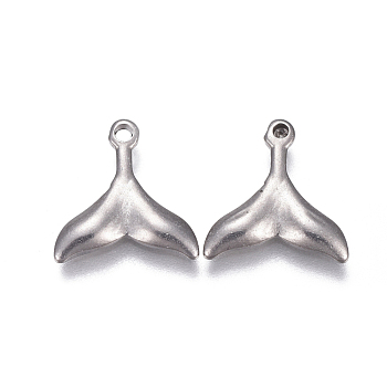 304 Stainless Steel Pendants, Whale Tail Shape, Stainless Steel Color, 11x11x1.5mm, Hole: 1.2mm