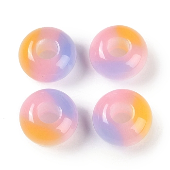 Triple Color Resin European Beads, Large Hole Beads, Imitation Cat Eye, Rondelle, Pink, 13.5x7.5mm, Hole: 5mm