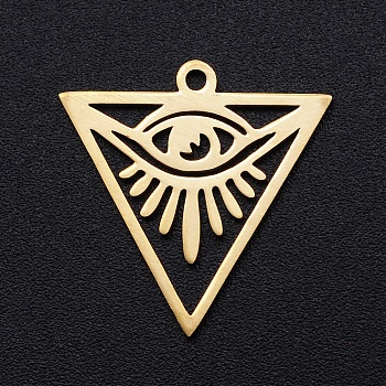 201 Stainless Steel Pendants, Filigree Joiners Findings, Laser Cut, Triangle with Eye, All Seeing Eye, Golden, 20x19.5x1mm, Hole: 1.4mm