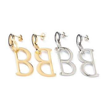 Ion Plating(IP) 304 Stainless Steel Stud Earrings, Letter.B, Mixed Color, 52.5mm, Pin: 0.8mm