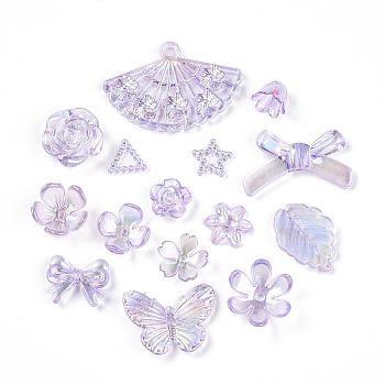 Transparent Acrylic Beads, AB Color Plated, Mixed Shapes, Lilac, 8~29x9~42.5x2~9mm, Hole: 1.4~2.8mm, about 909pcs/500g