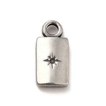 304 Stainless Steel Pendant Rhinestone Settings, Rectangle with Star, Stainless Steel Color, Fit for 1mm Rhinestone, 15x7x3mm, Hole: 2.2mm