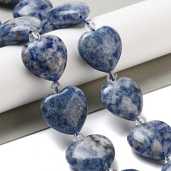 Natural Blue Spot Jasper Beads Strands, Heart, with Seed Beads, 19~19.5x20x10mm, Hole: 1.5mm, about 17pcs/strand, 15.75 inch(40cm)