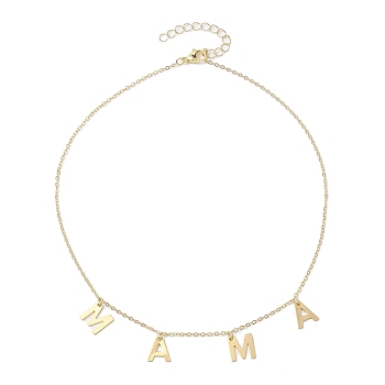 304 Stainless Steel Letter MAMA Pendant Necklace, Brass Cable Chains Necklaces, Golden, 17.83 inch(45.3cm)