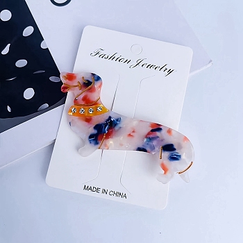 Cute Dog Cellulose Acetate(Resin) Alligator Hair Clips, with Alloy Clips and Rhinestone, for Women Girls, Midnight Blue, 45x85mm