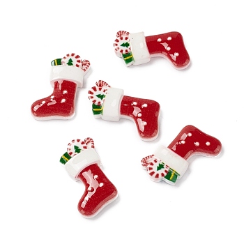 Christmas Themed Opaque Resin Cabochons, Christmas Socks, Red, 24x19x4.5mm