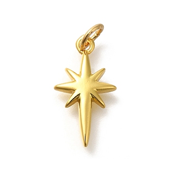 Brass Pendants, Star Charms, with Jump Ring, Real 18K Gold Plated, 17.5x9.5x2.5mm