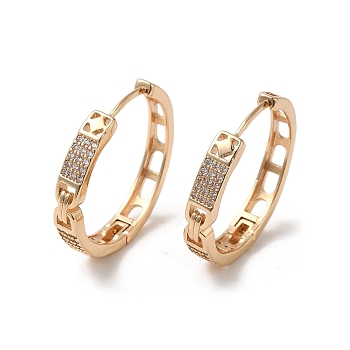 Brass Micro Pave Cubic Zirconia Hoop Earrings, Rectangle, Light Gold, 24.5x4mm