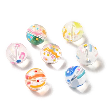 Transparent Glass Beads, Hand Drawn Beads, with Enamel, Round, Mixed Color, 12mm, Hole: 1mm