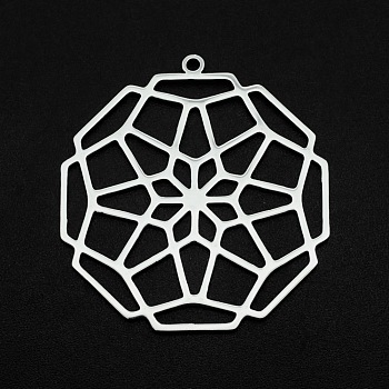 201 Stainless Steel Pendants, Laser Cut, Geometric Flower, Stainless Steel Color, 37x35x1mm, Hole: 1.6mm