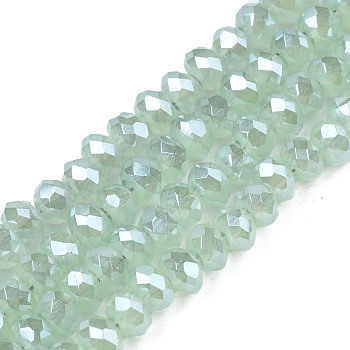 1 Strand Electroplate Imitation Jade Glass Beads Strands, Full Rainbow Plated, Faceted, Rondelle, Dark Sea Green, 3x2mm, Hole: 1mm, about 160~165pcs/strand, 15.35 inch~15.75 inch(39~40cm)