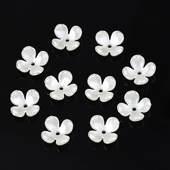 4-Petal ABS Plastic Imitation Pearl Bead Caps, Flower, Creamy White, 10.5x10.5x4.5mm, Hole: 1.5mm