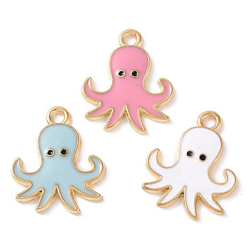 Alloy Enamel Pendants, Octopus Charm, Golden, 20x16x1.5mm, Hole: 1.8mm