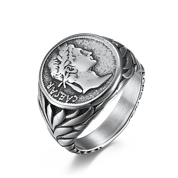 Caesar Pattern 304 Stainless Steel Finger Rings, Stainless Steel Color, US Size 8(18.1mm)